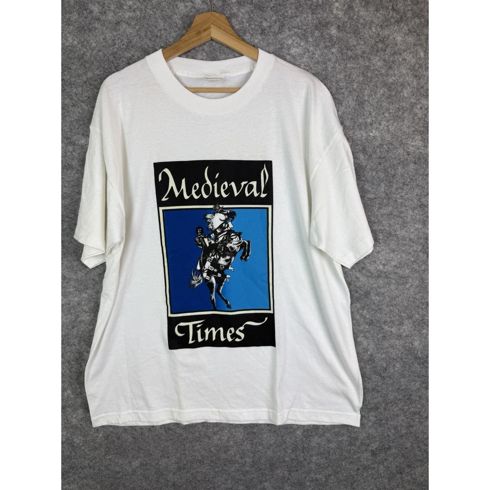 Vintage Medieval Times Shirt Mens XL White Knight Jousting Single Stitch 90s